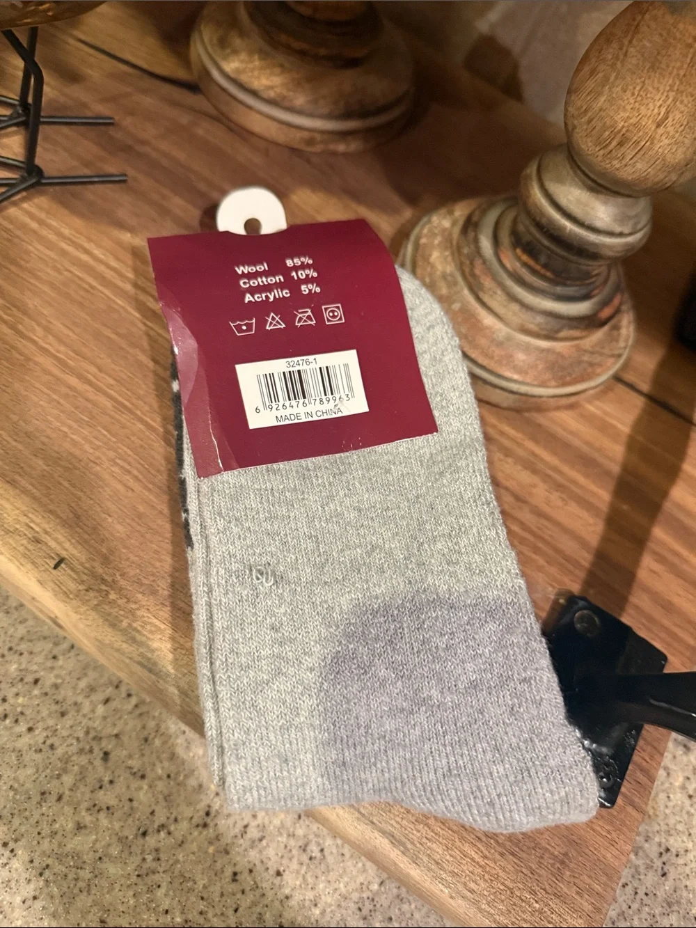Ting Jun Lamb Wool Women’s Crew Socks - Charcoal/Light Gray - Shoe Size 9-11